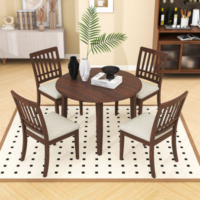 Ensemble de table de salle à manger 5 pièces avec rallonge rabattable et 4 chaises rembourrées