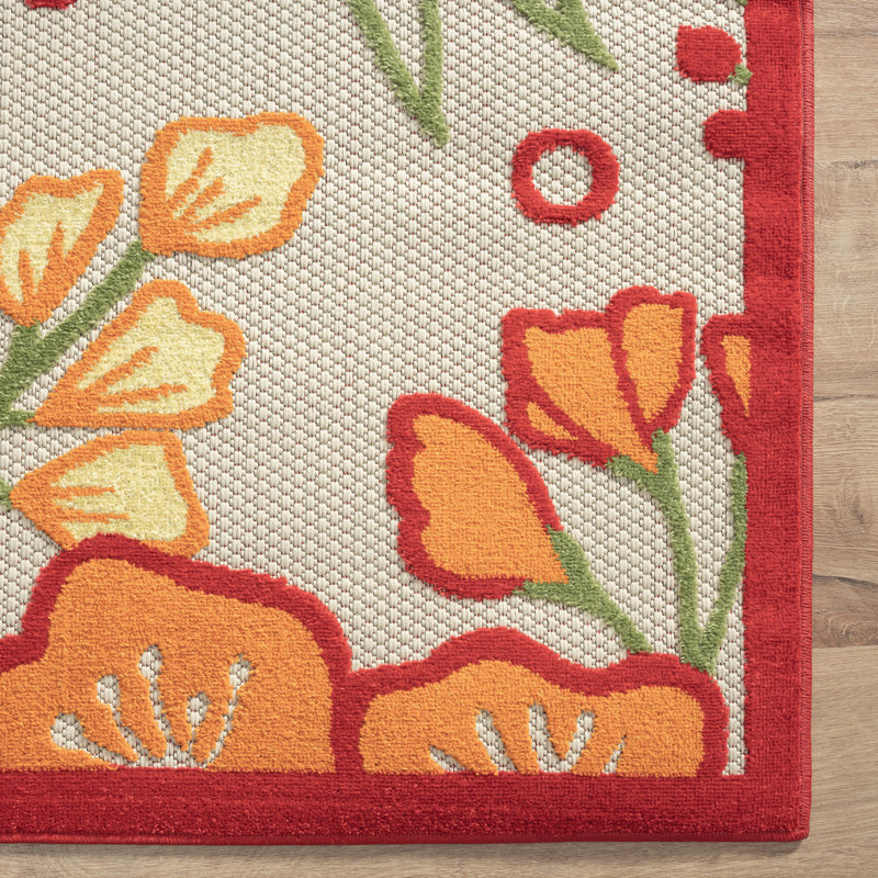 Tapis d'intérieur / extérieur à tissage floral haute / basse Waldwick Mahalo Hibiscus, Rectangle 2 pi x 3 pi