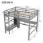 Lit mezzanine double avec tablettes multifonctionnelles et bureau sous le lit