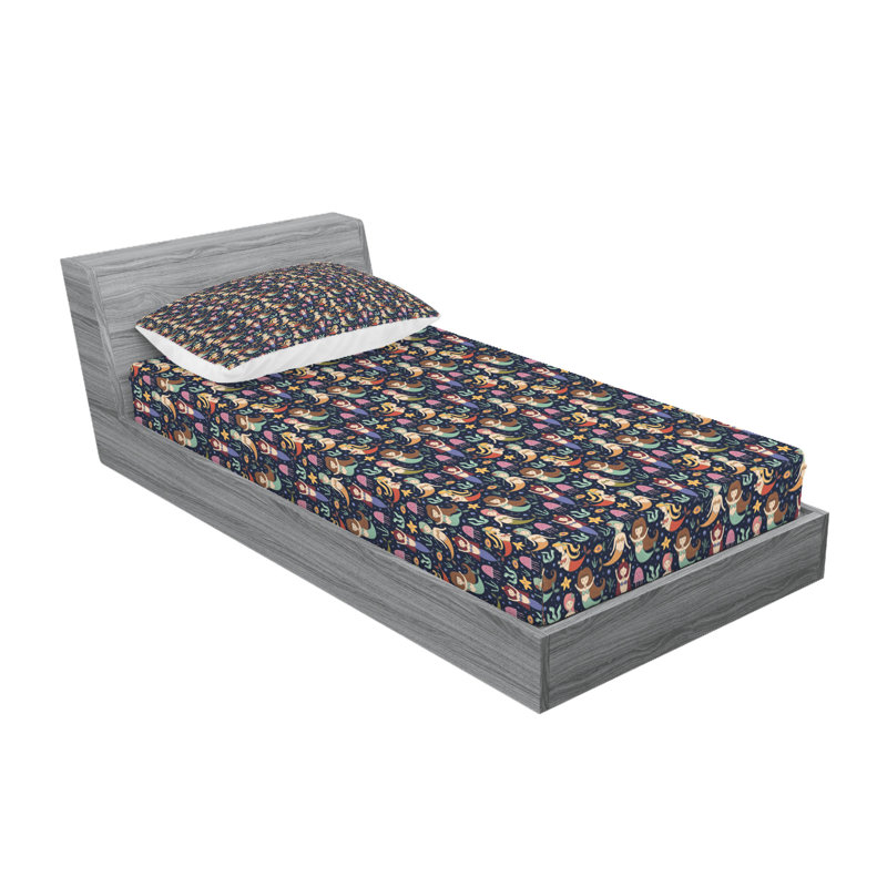 Multicolore drap-housse et coussin décoratif Ambesonne Mermaid, Ensemble de draps pour lit simple + 3 pièces supp