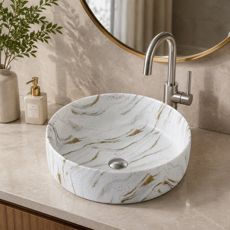 15" Ceramic Round Bathroom Sink Above Counter Bathroom Sink Art Basin