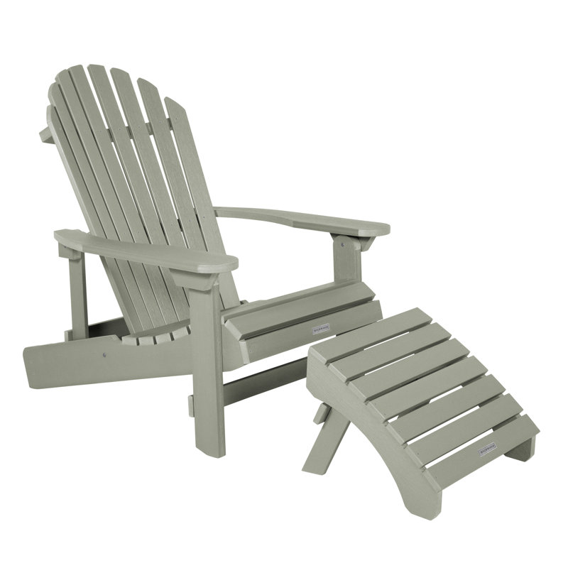 Anette Plastic Folding Adirondack Chair with Ottoman, Eucalyptus
