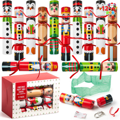 12 Pcs Christmas Crackers Party Favors Xmas Holiday Table Supplies for Kids and Adults