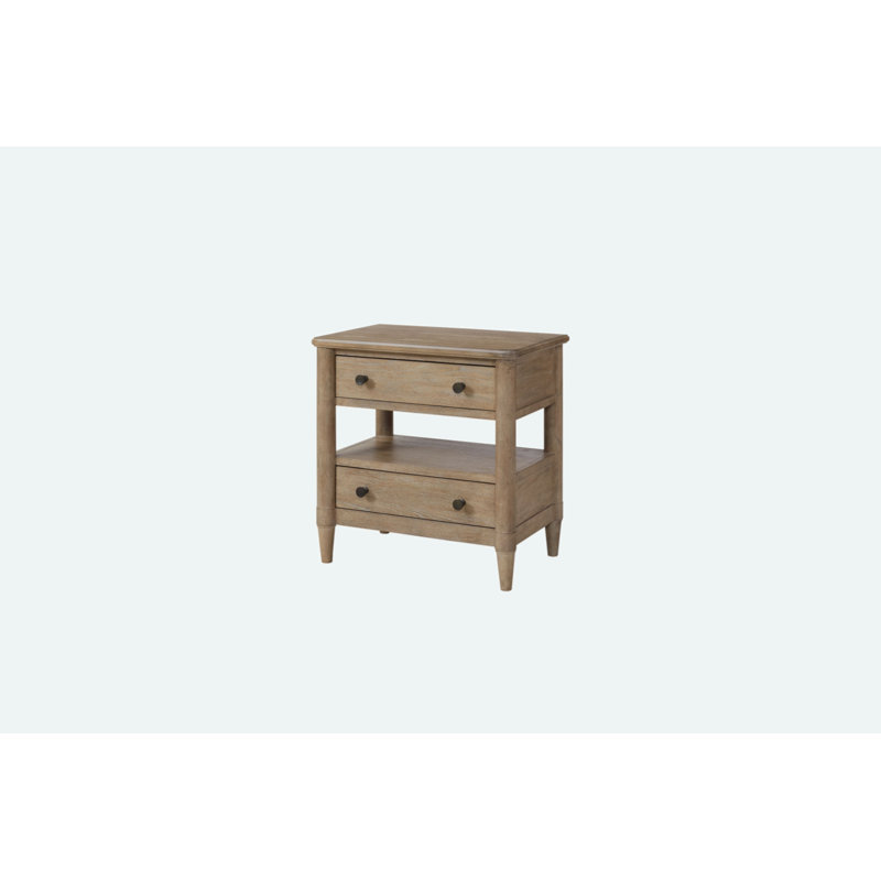 Open Nightstand With 2 Drawers And Open Shelving For Bedroom Storage And Display, Sand