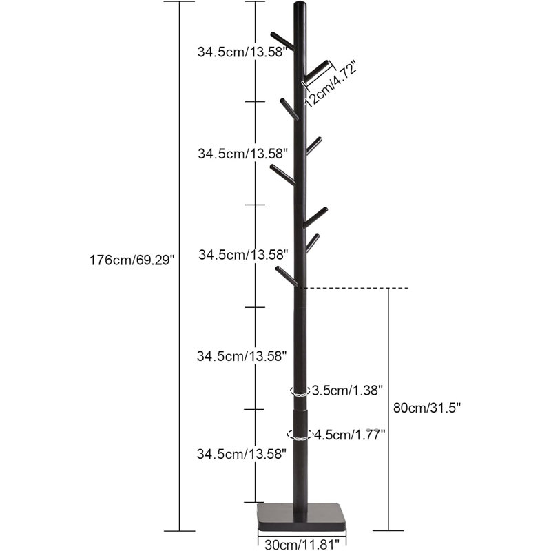 Freestanding 8 - Hook Coat Rack, Black