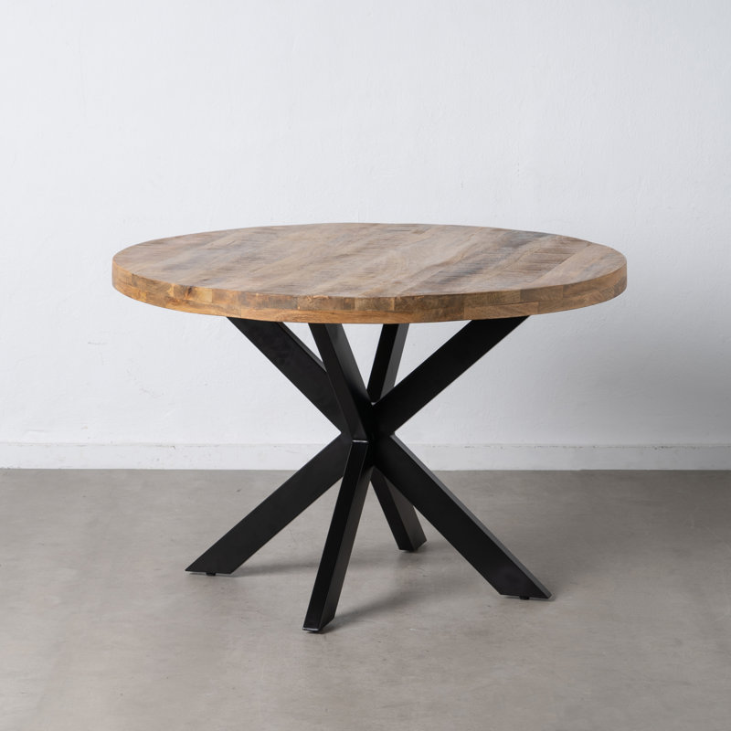 Metairie Round Solid Wood Top Metal Base Dining Table
