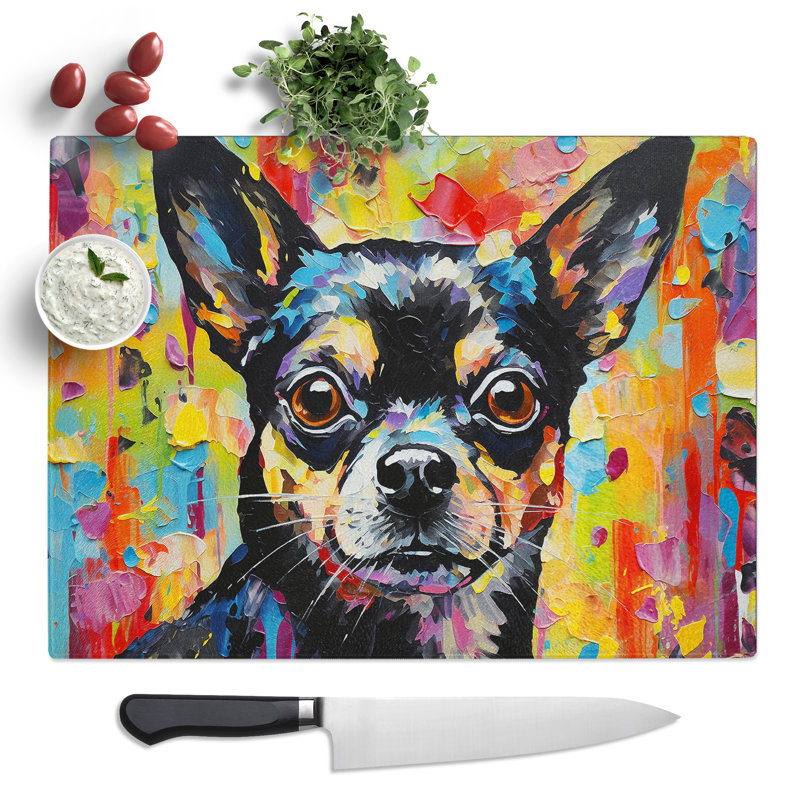 Chihuahua Abstract  Glass Chopping Board