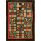 Small Scatter Size Antique Geometric Checkered Floral Pattern American Hooked Folk Art Rug