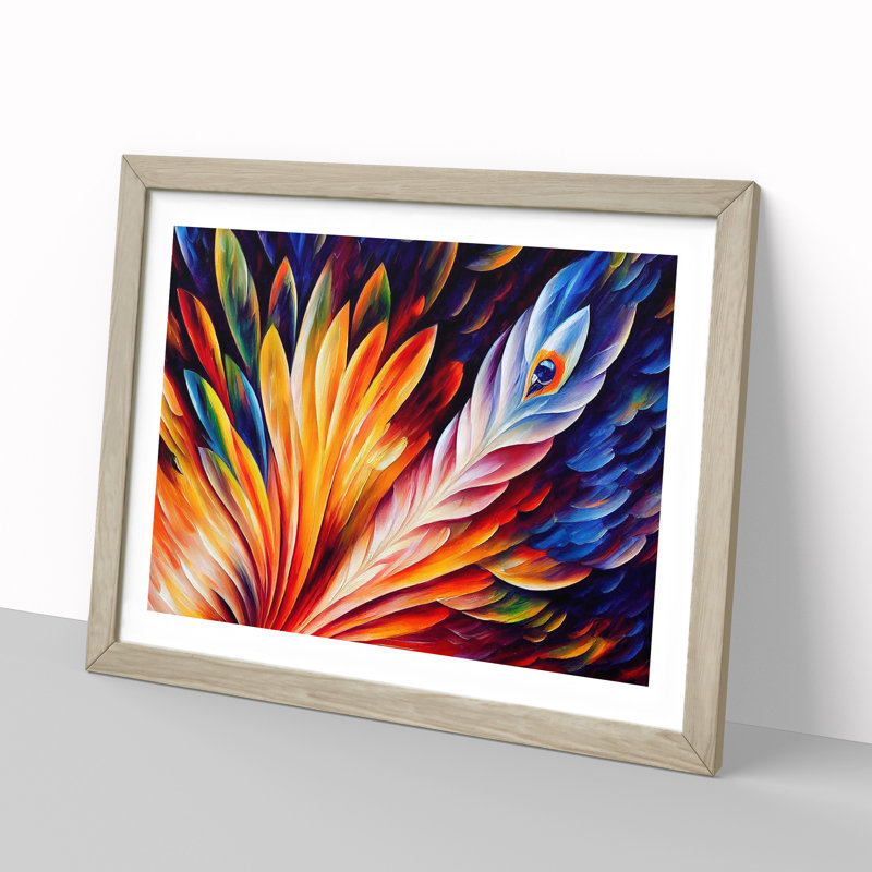 Bird Feather - Single Picture Frame Painting, 46cm H x 64cm W x 2cm D, Oak Framed