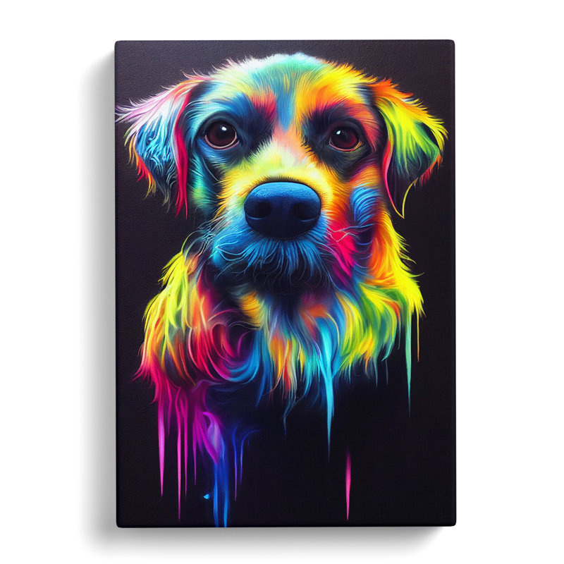 Neon Dog No.3 - Wrapped Canvas, 50cm H x 35cm W x 3cm D