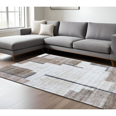 Tapis abstrait beige et brun 7 pi x 10 pi