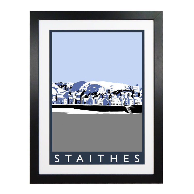 'Staithes in Snow' 1 Piece Wall Art, 54 cm H x 44 cm W x 2.2 cm D, Black Wood Frame
