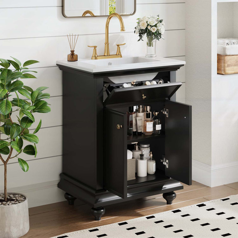 Meuble-lavabo élégant avec pieds tournés en boule, Noir