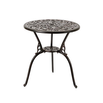 Table bistro d'extérieur en aluminium coulé Calista avec motif décoratif et finition résistante aux intempéries (chaise non incluse)