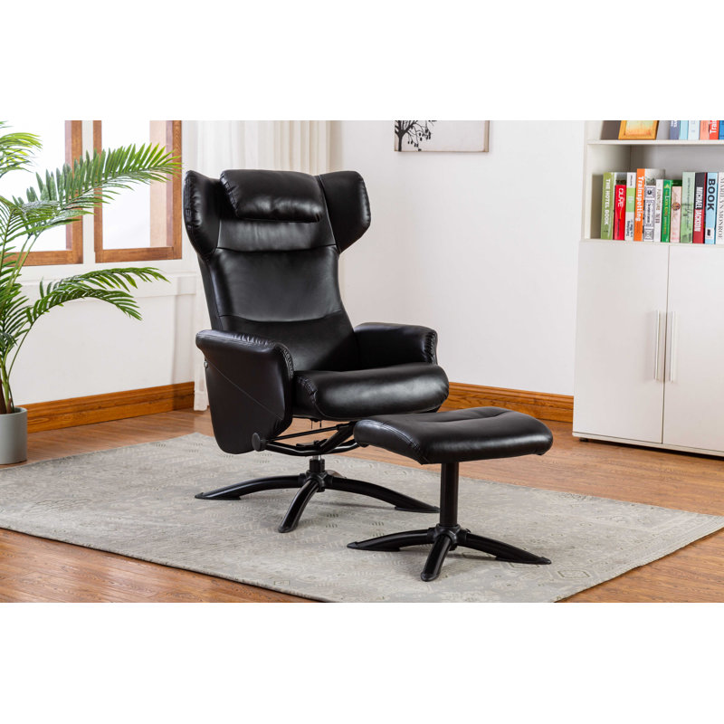 Fauteuil inclinable ergonomique manuel en similicuir avec repose-pieds de 28,7 po de largeur Bourkelands, Noir