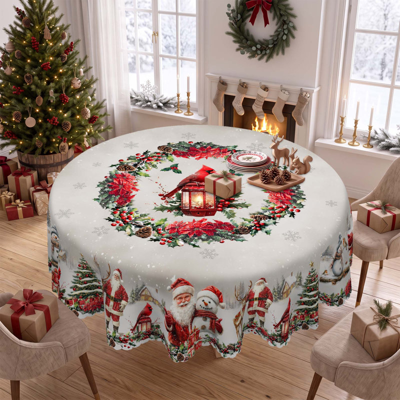 Christmas Santa Claus Design Washable Polyester Tablecloth