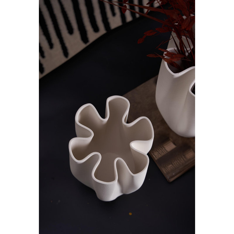 Vase en céramique blanc cassé imprimé 3D - Blanc, H 8,6 po x l 7,8 po x P 7,8 po
