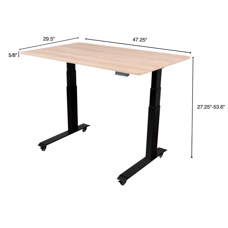 Bureau debout à hauteur ajustable électrique, H 27,25 po x l 47,25 po x P 29,5 po, Noyer naturel / noir