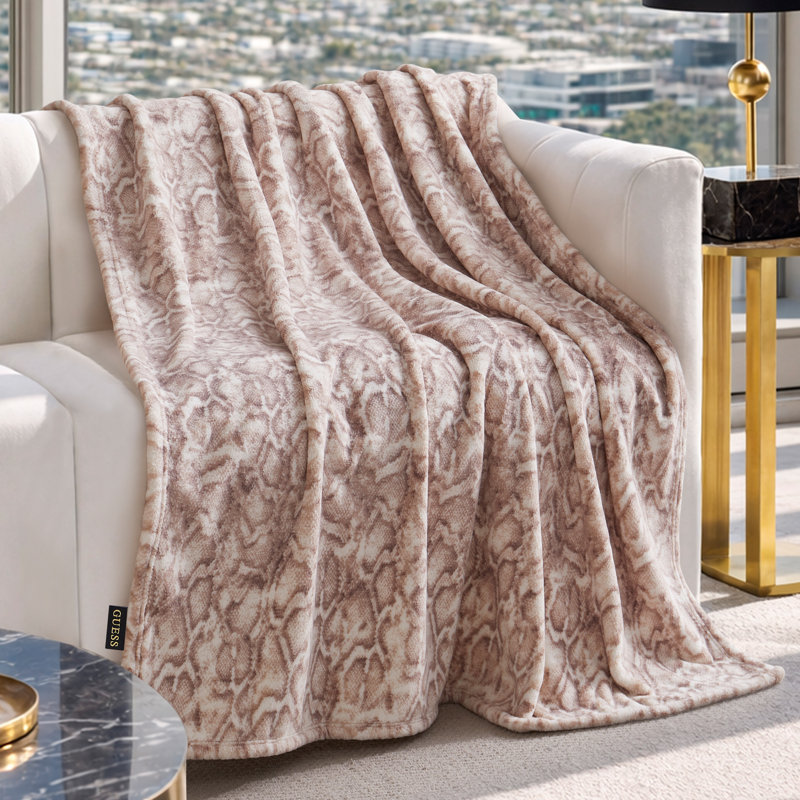 Couverture en peluche Guess, Peau de serpent - beige