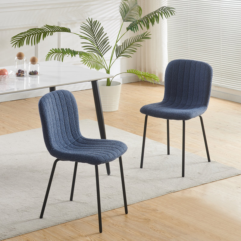 Linen Fabric Dining Chairs Upholstered Chairs, Blue, Set Of 2