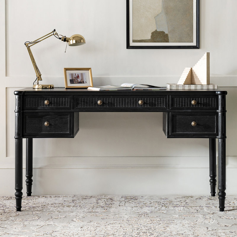 Bureau transitionnel cannelé simple avec station de charge et gestion des câbles Hoai, Noir