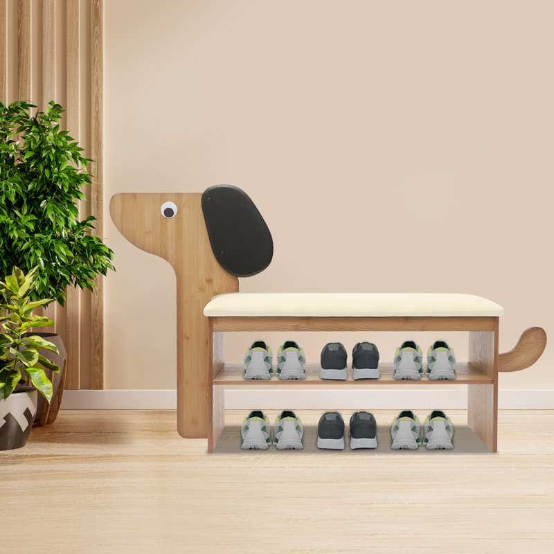 Banc de rangement en bambou 2 niveaux, Beige