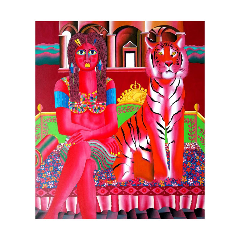 Tigre et femme | Acrylique sur toile | Par Kattakuri Ravi