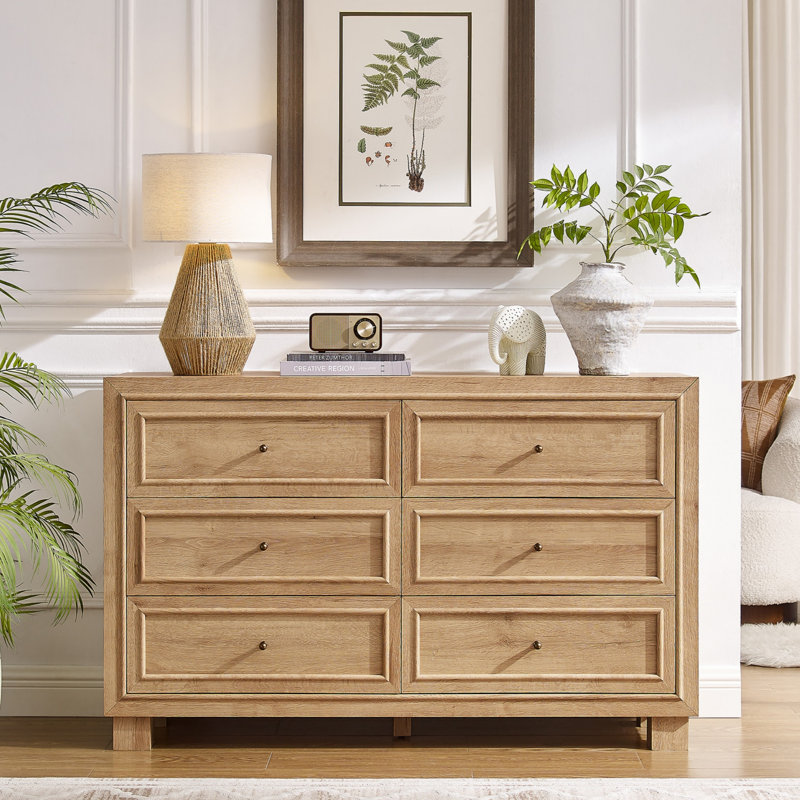 Commode 6 tiroirs 52,2 po, Chêne naturel