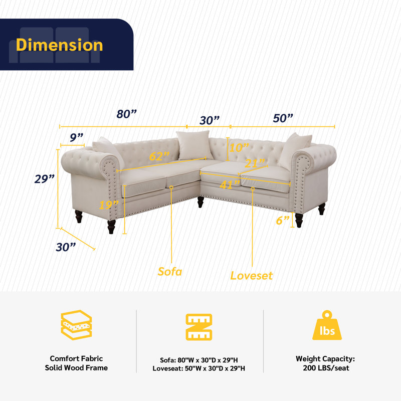 Agrim Upholstered L-Shaped Sectional Symmetrical, Cream White