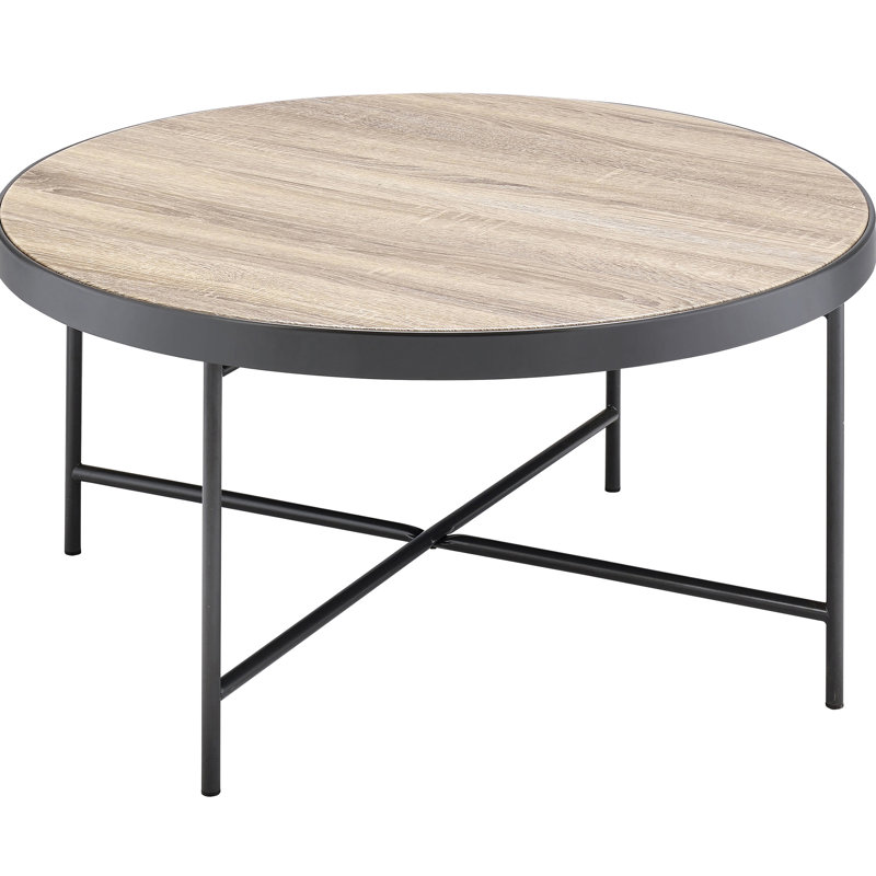 Table basse industrielle à garniture en métal, chêne gris patiné et table à finition noire avec beaucoup de rangement, noir, base en bois