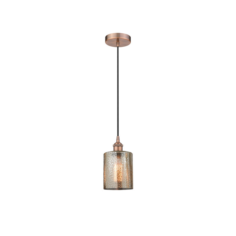 Luminaire suspendu cylindrique à 1 lumière Malcolm, H 9,75 po x l 5 po x P 5 po, Mercurisé, Cuivre antique