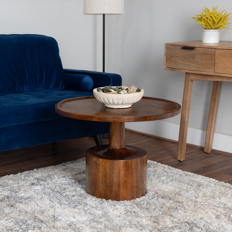 Table basse ronde en bois de manguier - table d'appoint 27,5 po avec plateau