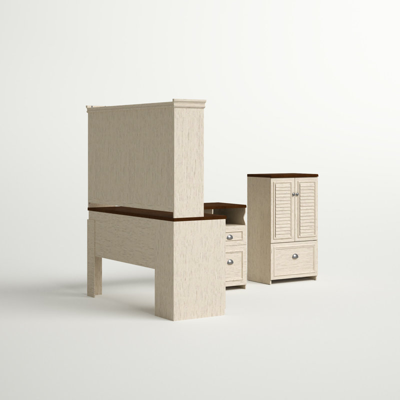Huckins 4 Piece Computer Desk Office Set, Antique White/Tea Maple