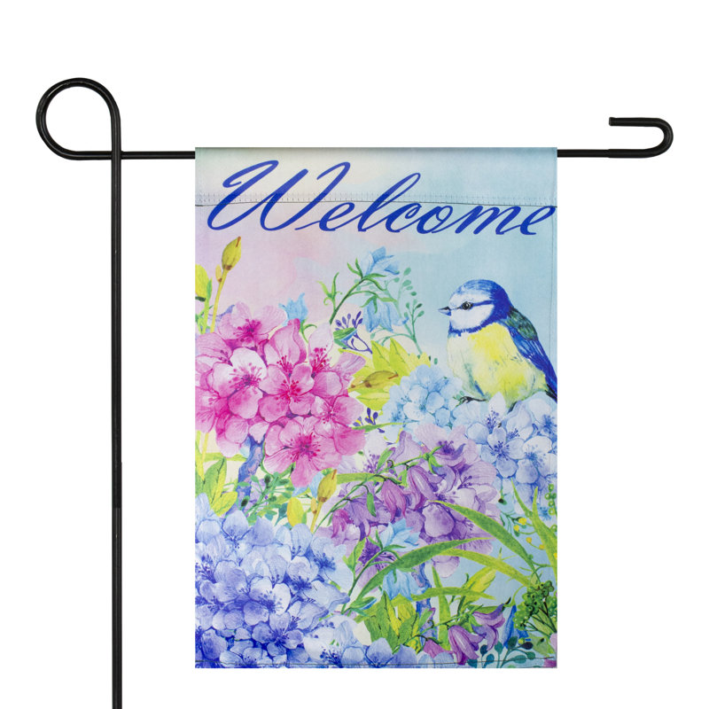 Drapeau extérieur bleu et mauve Welcome Bird, H 18 po x l 12,5 po