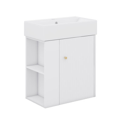 Meuble-lavabo de 21,6 po avec comptoir d'évier, meuble-lavabo mural flottant, meuble de salle de bain avec portes et rangement à gauche