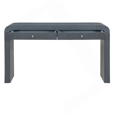 Rustic Console Table With Fluted Drawer, Curved Corners And Thick Legs For Entryway Or Living Room