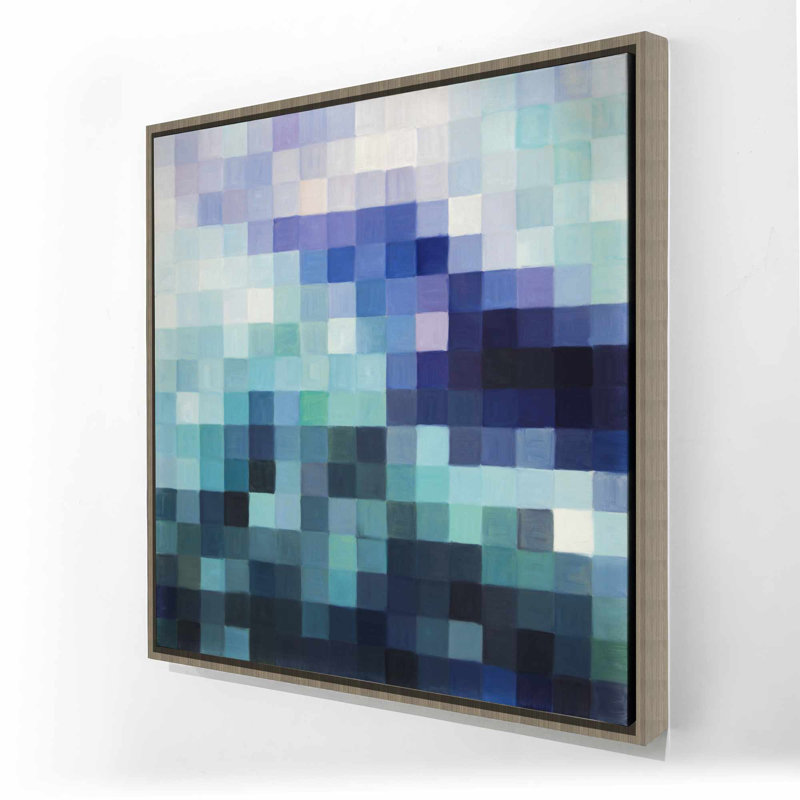 Pixelized paysage - Turquoise, chambre à coucher encadrée, décor de toile
