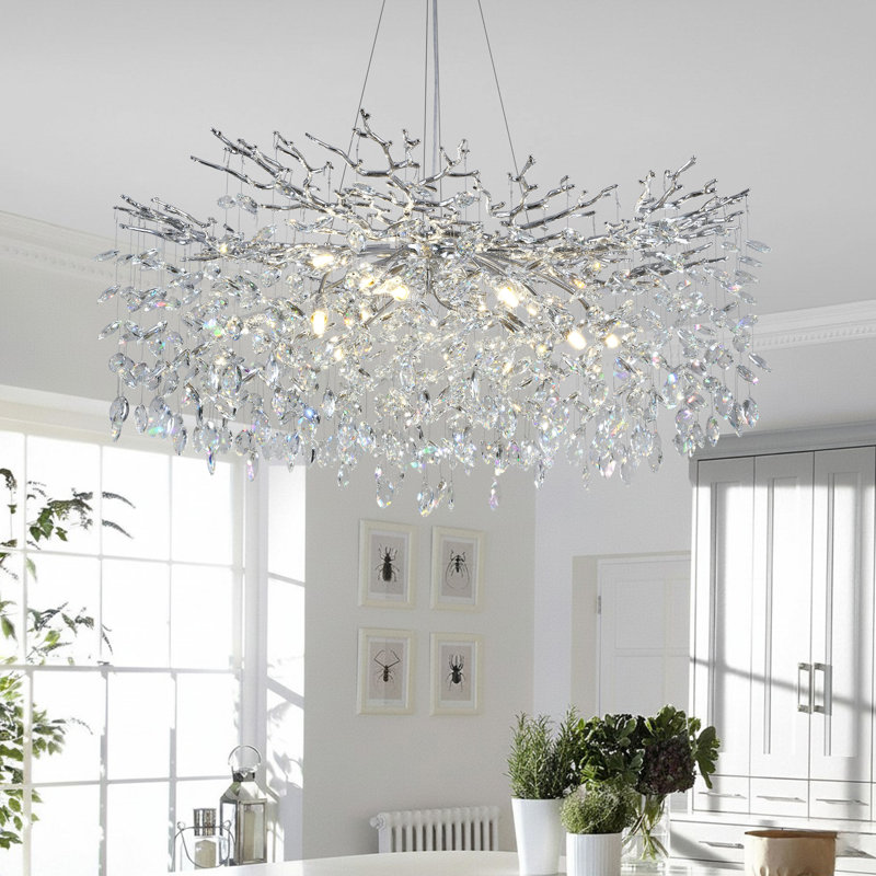 Lustre en cristal à intensité variable pour salle à manger, Argent, H 19,68 po x l 39,3 po x P 39,3 po