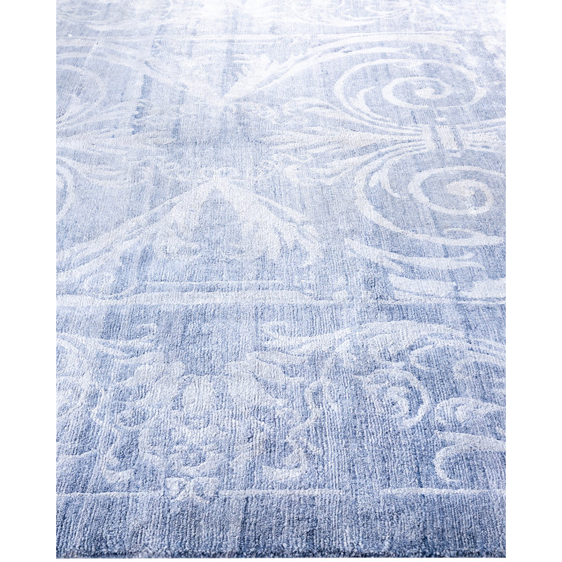 Tapis moderne noué à la main de conception unique - bleu, 8 pi 1 po x 10 pi 1 po Modern