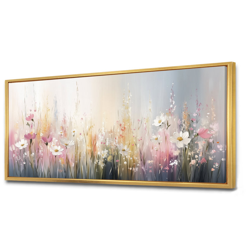 «Gray Pink Spring Bloom Meadows - Gray Wildflower», art mural encadré, impressions sur toile, Cadre flottant doré