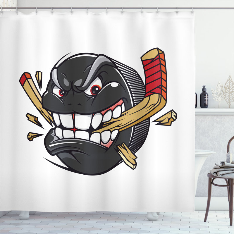 Ensemble de rideau de douche Hockey et crochets, H 75 po x l 69 po