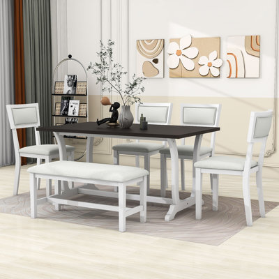 Rolof Farmhouse Inspired 6-Piece Dining Set with Rectangular Table, Chairs and Bench -  Red Barrel StudioÂ®, A298977DBB2D434389B70F8AE3DD07A8