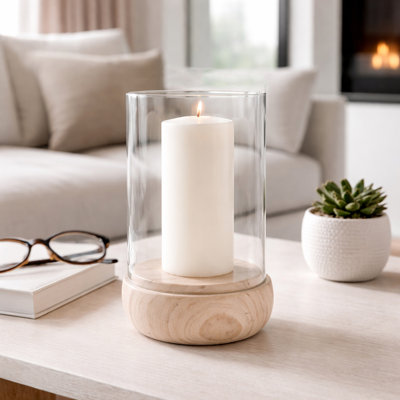 Modern Round Glass Cylinder Hurricane Candle Holder with Marble Base for Tabletop Decor Decorative Floor Accent for Shelf Display