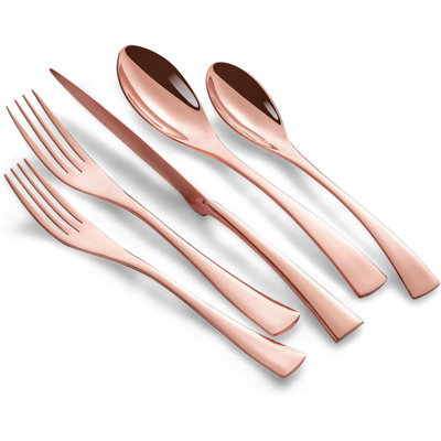 20-Piece Rose Gold Flatware Set, Stainless Steel Silverware For 4, Mirror Polished Utensils