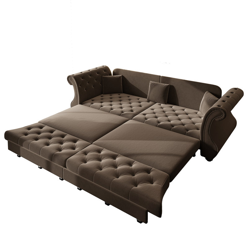 Canapé-lit Chesterfield surdimensionné de 97,6 po, H 34,6 po x l 97,6 po x P 32,7 po, Brun