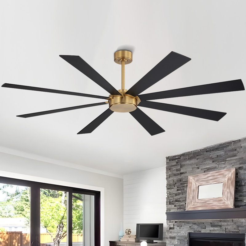 Ventilateur de plafond 72 po à 8 pales à double face en contreplaqué avec moteur à courant continu réversible, Doré