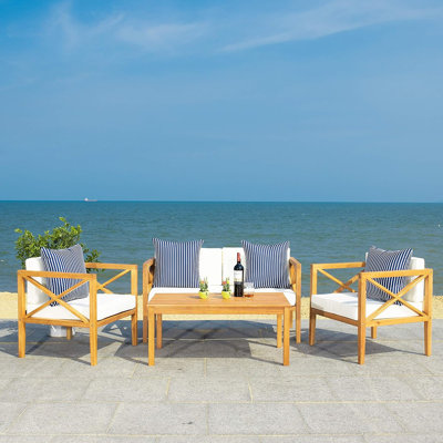Ensemble de patio extérieur 4 pièces naturel et beige Nunzio (coussins inclus)