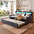 Twin Size Daybed With Trundle, Upholstery Daybed With Led Light ＆ Charging Station, Velvet Day Bed With Wood And Metal Frame