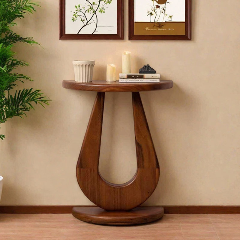 Table d'entrée moderne semi-circulaire, Noyer clair, H 31,5 po x l 27,6 po x P 11,8 po