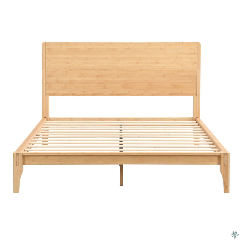 Mid-Century Modern 12 Inch Bamboo Wood Platform Bed with Wood Slat Support, No Box Spring Needed, Easy Assembly, Queen